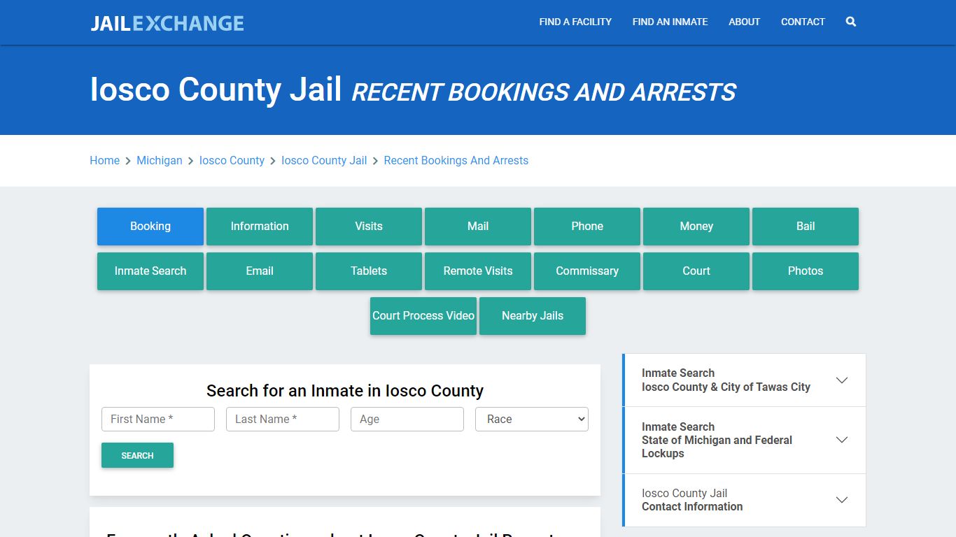 Iosco County Jail Recent Bookings And Arrests - Jail Exchange